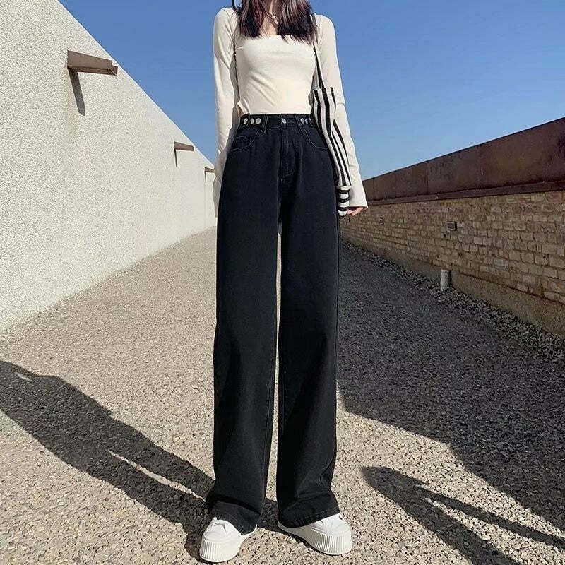 Y2K Grunge High Waist Wide Leg Denim Pants - 90s Retro Summer Outfit, Y2K Fashion Essentials