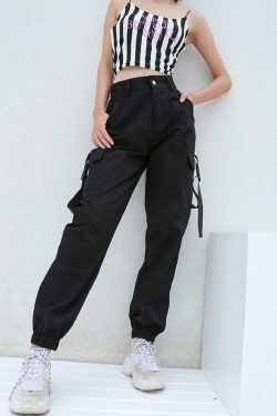 Y2K Grunge High Waisted Black Cargo Pants - 90s Fashion, Retro Style, Y2K Summer Outfits