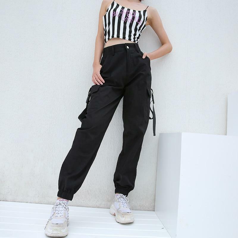 Y2K Grunge High Waisted Black Cargo Pants - 90s Fashion, Retro Style, Y2K Summer Outfits