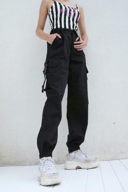 Y2K Grunge High Waisted Black Cargo Pants - 90s Fashion, Retro Style, Y2K Summer Outfits