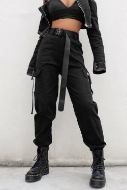 Y2K Grunge High Waisted Black Cargo Pants - 90s Fashion, Retro Style, Y2K Summer Outfits