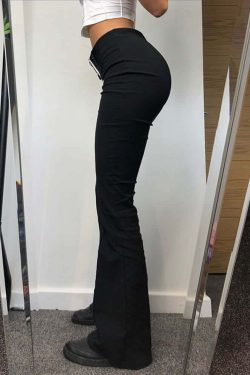 Y2K Grunge High Waisted Slim Fit Trousers with Belt - Retro 90s Goth Fashion