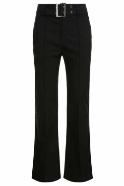 Y2K Grunge High Waisted Slim Fit Trousers with Belt - Retro 90s Goth Fashion