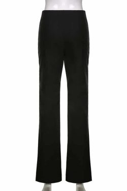 Y2K Grunge High Waisted Slim Fit Trousers with Belt - Retro 90s Goth Fashion