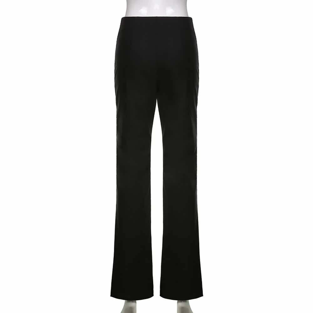 Y2K Grunge High Waisted Slim Fit Trousers with Belt - Retro 90s Goth Fashion