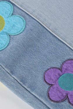Y2K Grunge Hippie Flower Patch Flare Jeans - Retro 90s Summer Outfit for Women