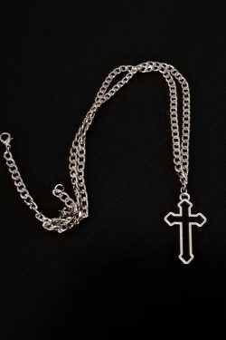 Y2K Grunge Hollow Cross Necklace - Retro 90s Fashion, Gothic Y2K, Pastel Goth, Y2K Club Outfit