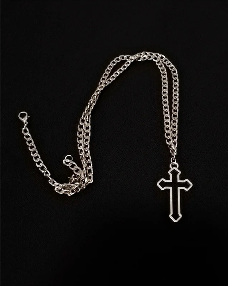 Y2K Grunge Hollow Cross Necklace - Retro 90s Fashion, Gothic Y2K, Pastel Goth, Y2K Club Outfit