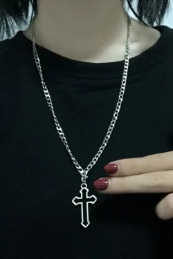 Y2K Grunge Hollow Cross Necklace - Retro 90s Fashion, Gothic Y2K, Pastel Goth, Y2K Club Outfit