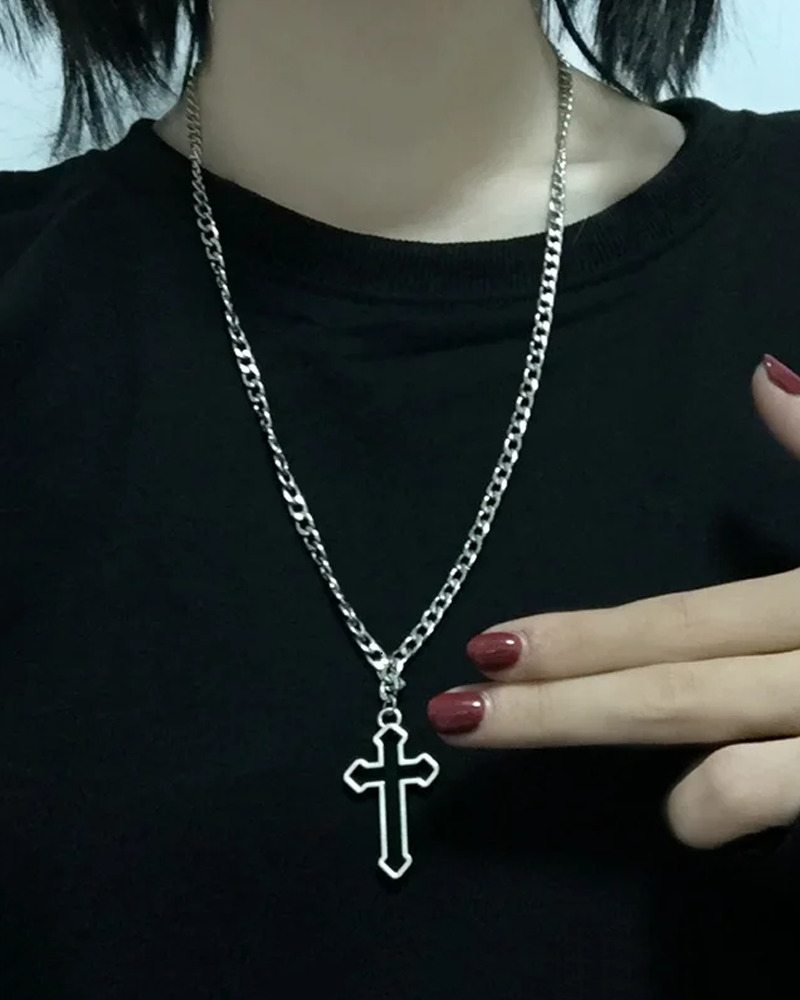 Y2K Grunge Hollow Cross Necklace - Retro 90s Fashion, Gothic Y2K, Pastel Goth, Y2K Club Outfit