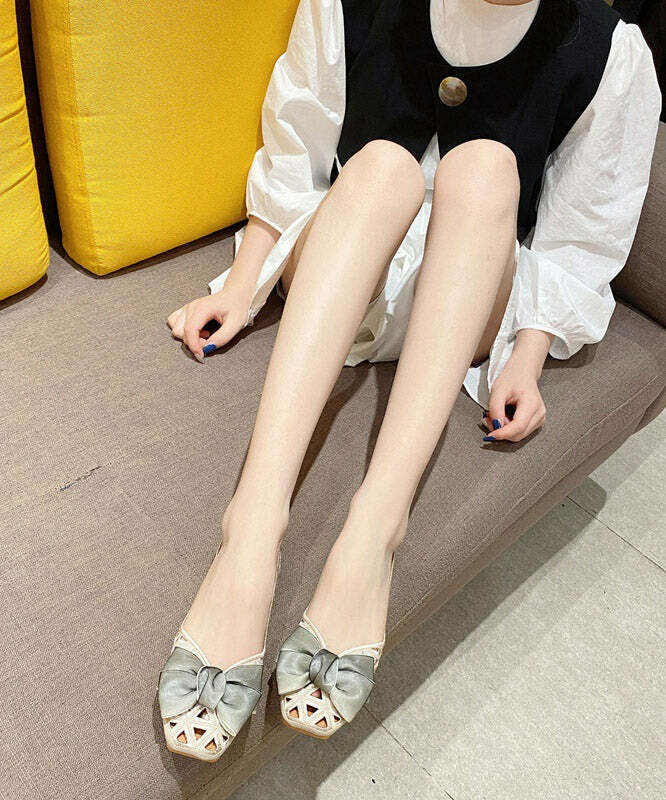 Y2K Grunge Hollow Out Flats - Knit Fabric Bow Shoes for Retro 90s Summer Outfits