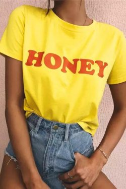 Y2K Grunge Honey T-Shirt - Retro 90s Fashion, Summer Y2K Outfits, Pastel Goth Style