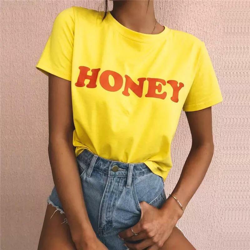 Y2K Grunge Honey T-Shirt - Retro 90s Fashion, Summer Y2K Outfits, Pastel Goth Style