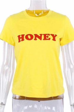 Y2K Grunge Honey T-Shirt - Retro 90s Fashion, Summer Y2K Outfits, Pastel Goth Style