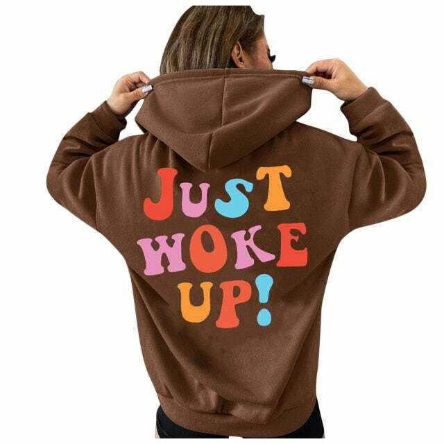 Y2K Grunge Hoodie - Tumblr Girl Just Woke Up, 90s Retro Style, Summer Y2K Fashion