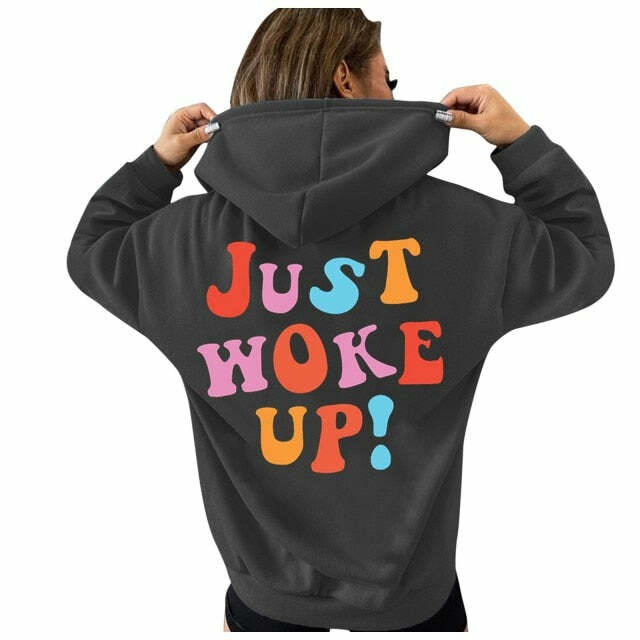 Y2K Grunge Hoodie - Tumblr Girl Just Woke Up, 90s Retro Style, Summer Y2K Fashion