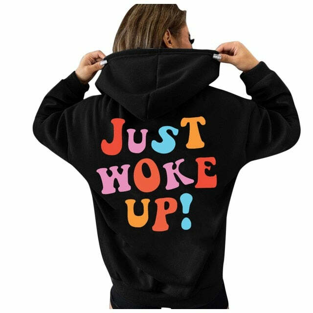 Y2K Grunge Hoodie - Tumblr Girl Just Woke Up, 90s Retro Style, Summer Y2K Fashion