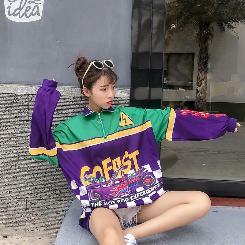 Y2K Grunge Hot Rod Windbreaker Top - Retro 90s Fashion, Summer Y2K Outfits, Pastel Goth Style