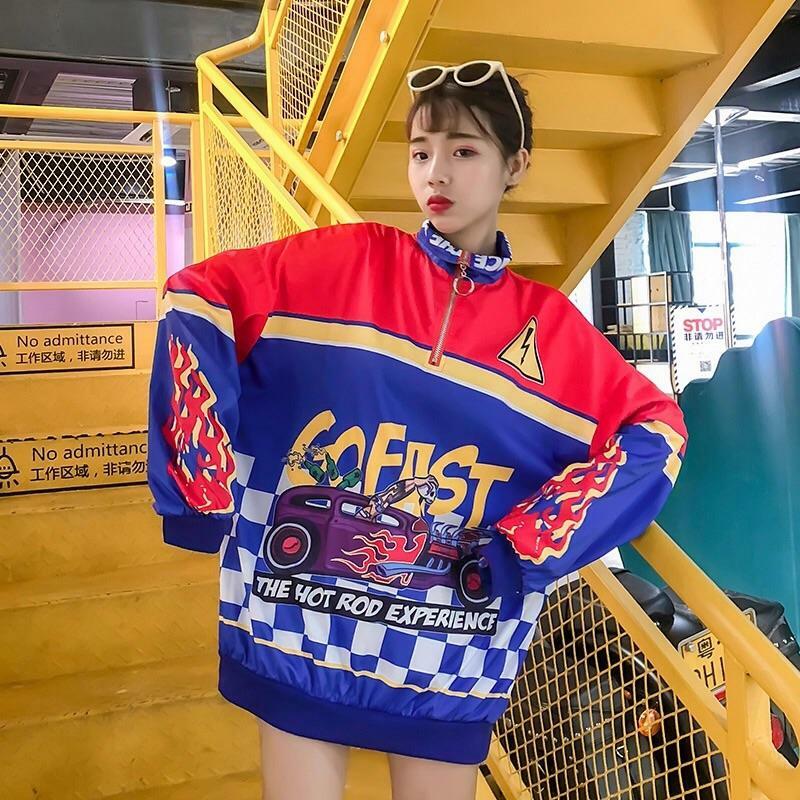 Y2K Grunge Hot Rod Windbreaker Top - Retro 90s Fashion, Summer Y2K Outfits, Pastel Goth Style