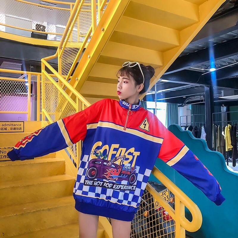 Y2K Grunge Hot Rod Windbreaker Top - Retro 90s Fashion, Summer Y2K Outfits, Pastel Goth Style