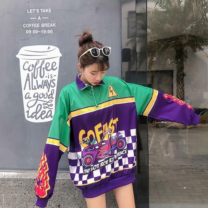 Y2K Grunge Hot Rod Windbreaker Top - Retro 90s Fashion, Summer Y2K Outfits, Pastel Goth Style