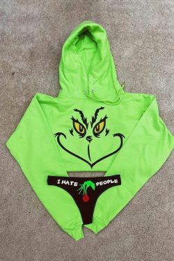 Y2K Grunge I Hate People Cropped Hoodie & Panty Loungewear Set - 90s Retro Summer Outfit