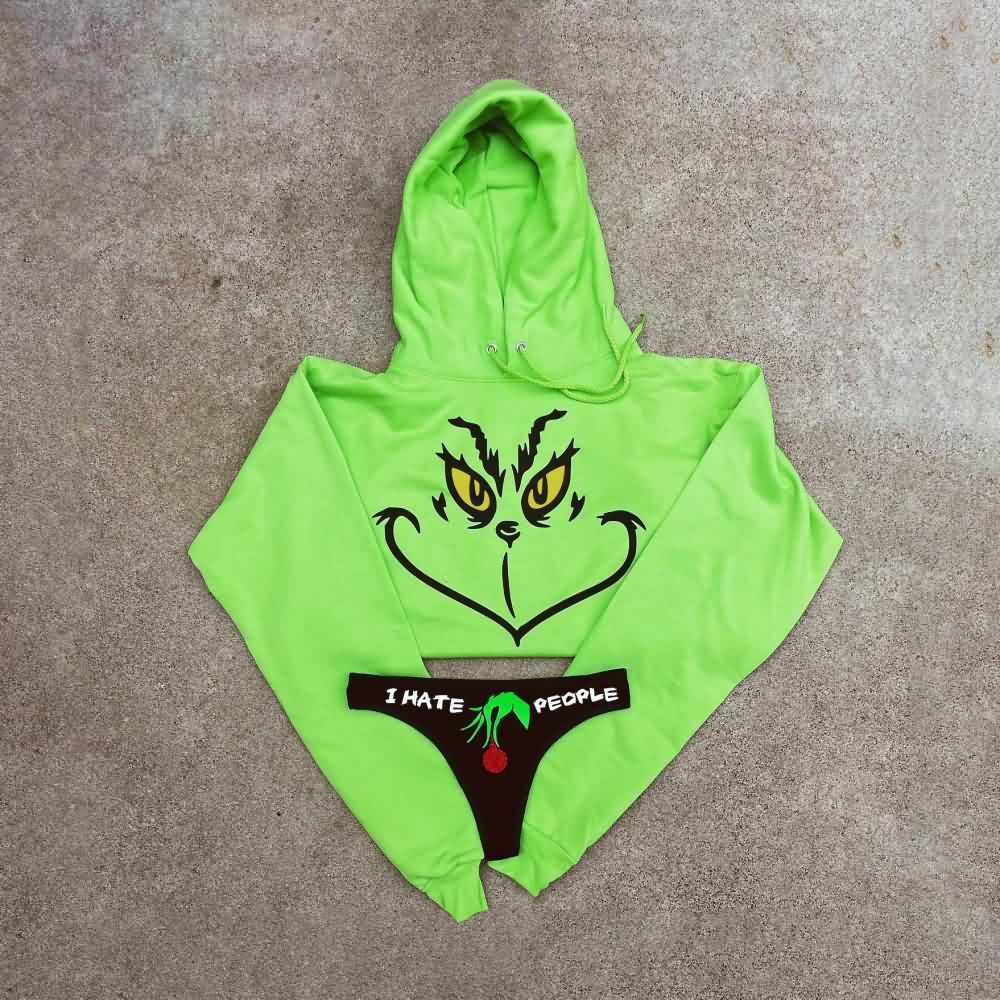 Y2K Grunge I Hate People Cropped Hoodie & Panty Loungewear Set - 90s Retro Summer Outfit
