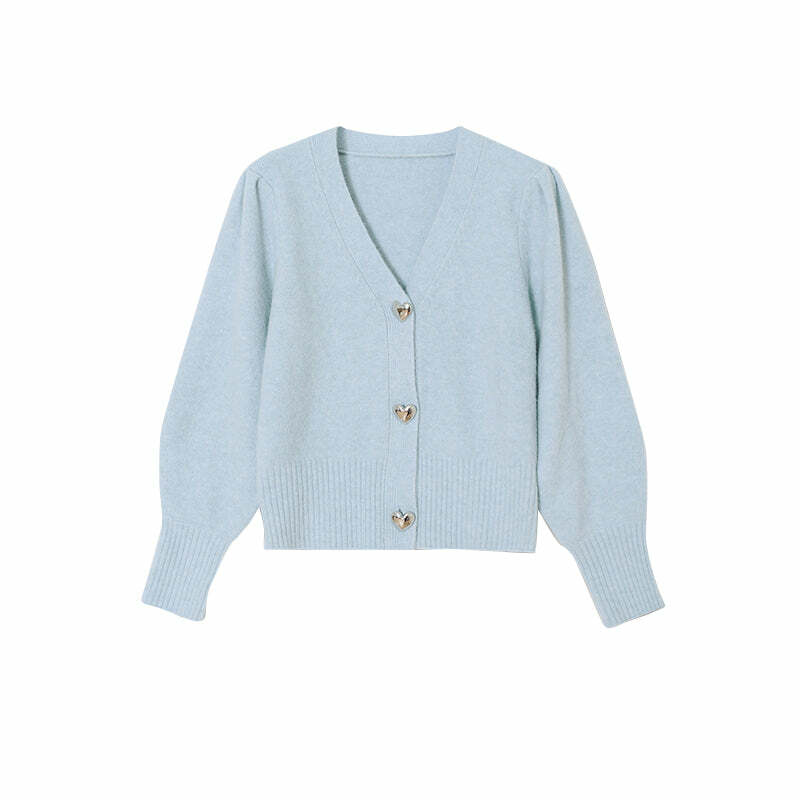 Y2K Grunge I Heart U Button Knitted Sweater - Retro 90s Fashion, Summer & Party Outfits