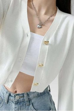 Y2K Grunge I Heart U Button Knitted Sweater - Retro 90s Fashion, Summer & Party Outfits