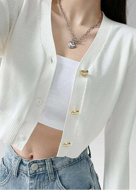 Y2K Grunge I Heart U Button Knitted Sweater - Retro 90s Fashion, Summer & Party Outfits