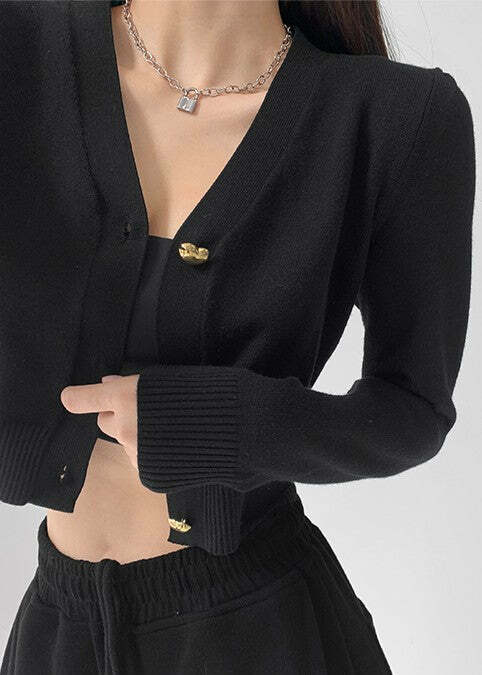 Y2K Grunge I Heart U Button Knitted Sweater - Retro 90s Fashion, Summer & Party Outfits