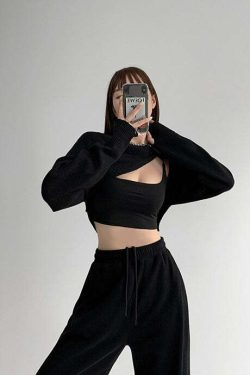 Y2K Grunge Irregular Cut Long-Sleeved Bolero Top - Retro 90s Summer Fashion for Women