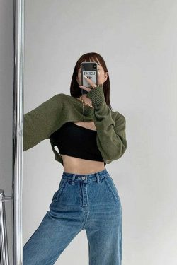 Y2K Grunge Irregular Cut Long-Sleeved Bolero Top - Retro 90s Summer Fashion for Women