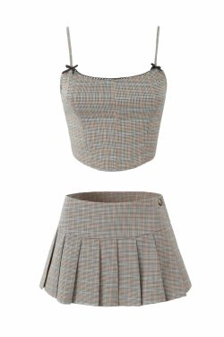 Y2K Grunge Ixchel Crop Top & Pleated Mini Skirt Set - 90s Fashion, Retro Summer Outfit