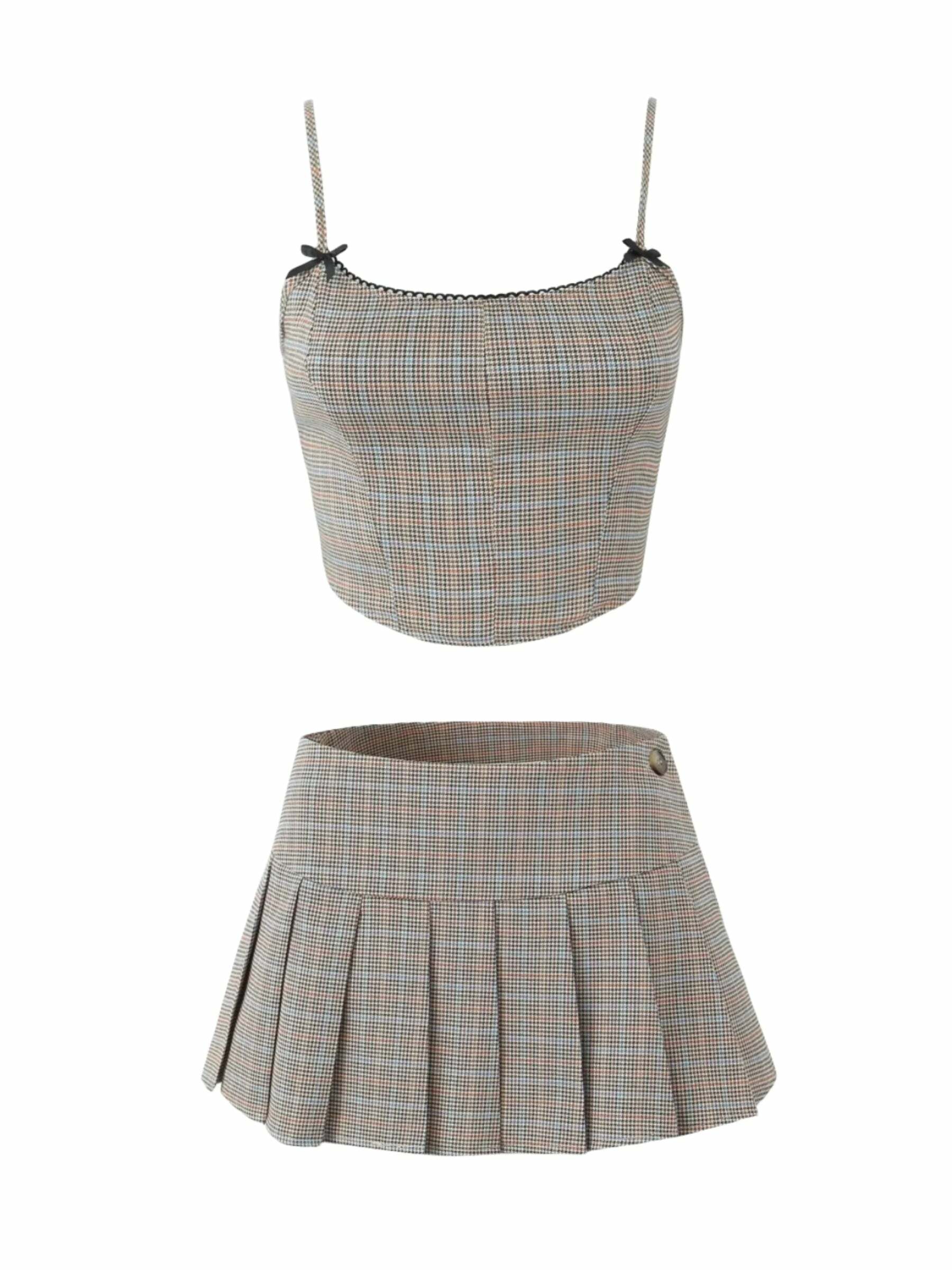 Y2K Grunge Ixchel Crop Top & Pleated Mini Skirt Set - 90s Fashion, Retro Summer Outfit