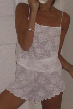 Y2K Grunge Jagger Lace Short Set - Retro 90s Summer Outfit, Pastel Goth, Y2K Party Look