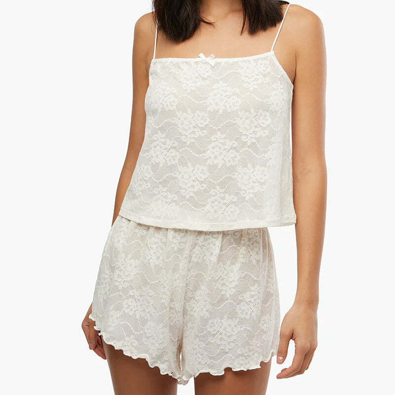 Y2K Grunge Jagger Lace Short Set - Retro 90s Summer Outfit, Pastel Goth, Y2K Party Look