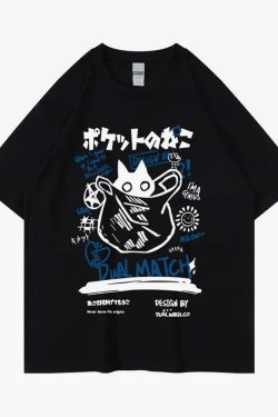 Y2K Grunge Japanese Cat Shirt - Retro 90s Summer Outfit, Pastel Goth, Y2K Fashion Top