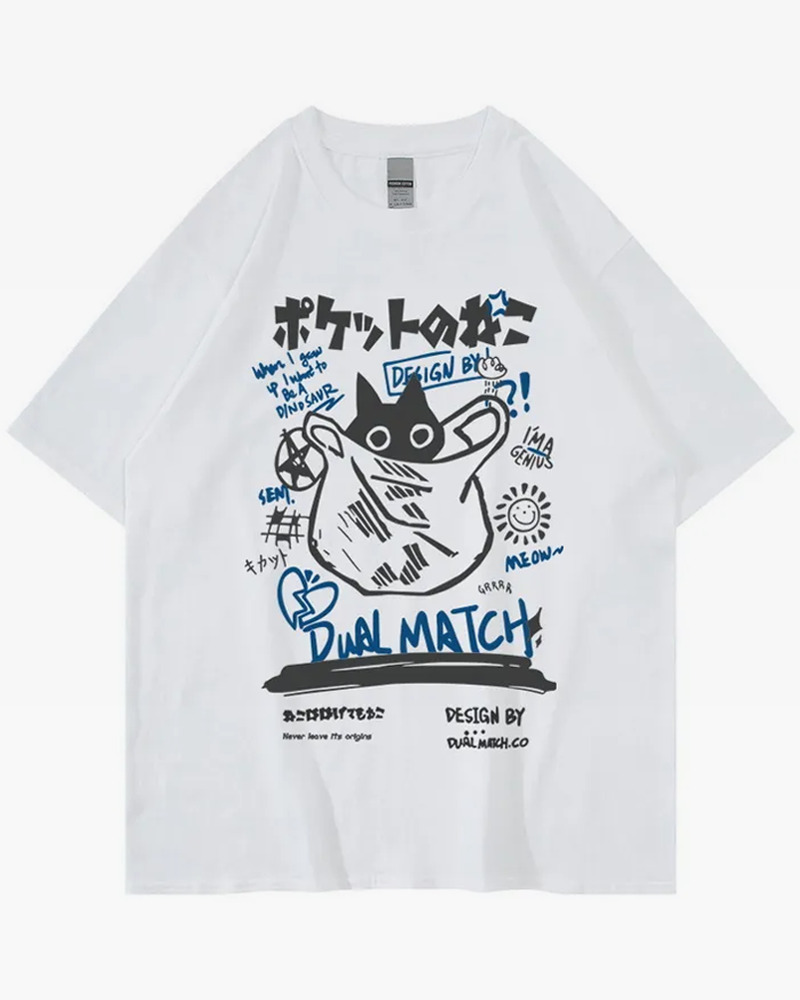 Y2K Grunge Japanese Cat Shirt - Retro 90s Summer Outfit, Pastel Goth, Y2K Fashion Top