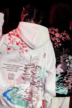 Y2K Grunge Japanese Landscape Hoodie - Retro 90s Fashion, Summer Y2K Outfits, Pastel Goth Style