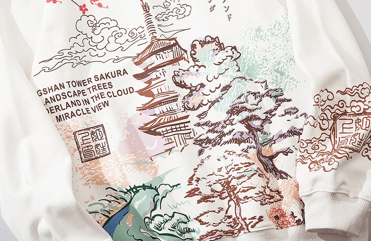 Y2K Grunge Japanese Landscape Hoodie - Retro 90s Fashion, Summer Y2K Outfits, Pastel Goth Style