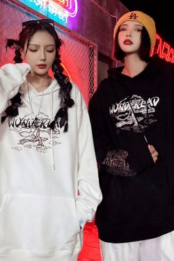 Y2K Grunge Japanese Landscape Hoodie - Retro 90s Fashion, Summer Y2K Outfits, Pastel Goth Style