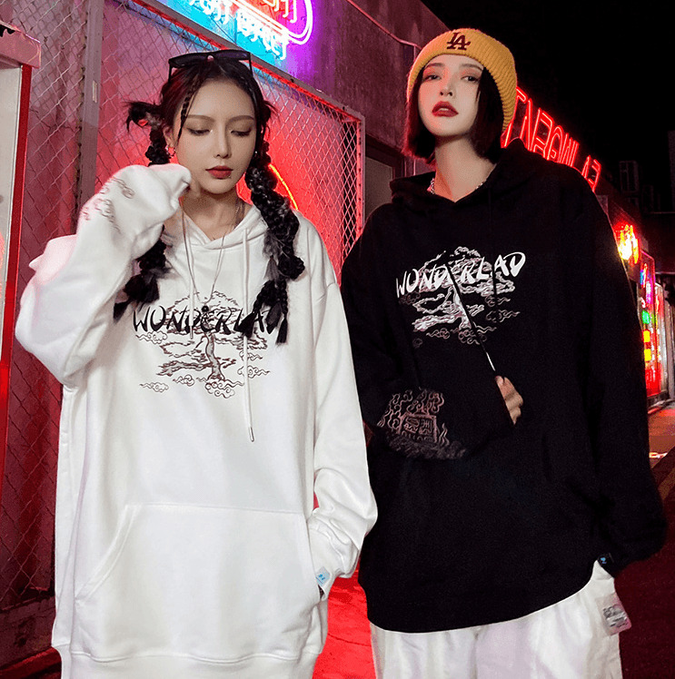 Y2K Grunge Japanese Landscape Hoodie - Retro 90s Fashion, Summer Y2K Outfits, Pastel Goth Style