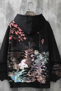 Y2K Grunge Japanese Landscape Hoodie - Retro 90s Fashion, Summer Y2K Outfits, Pastel Goth Style