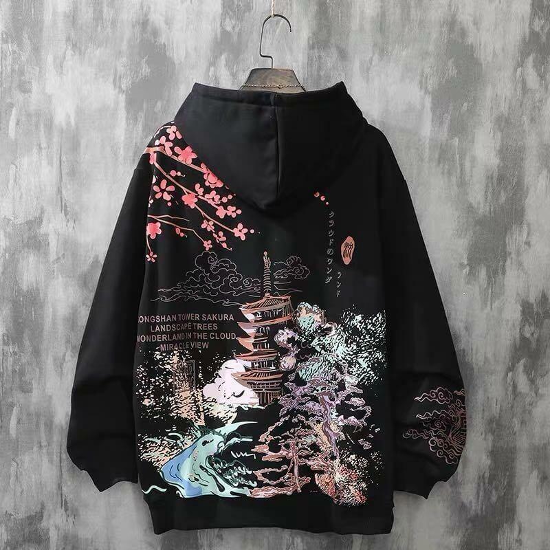 Y2K Grunge Japanese Landscape Hoodie - Retro 90s Fashion, Summer Y2K Outfits, Pastel Goth Style