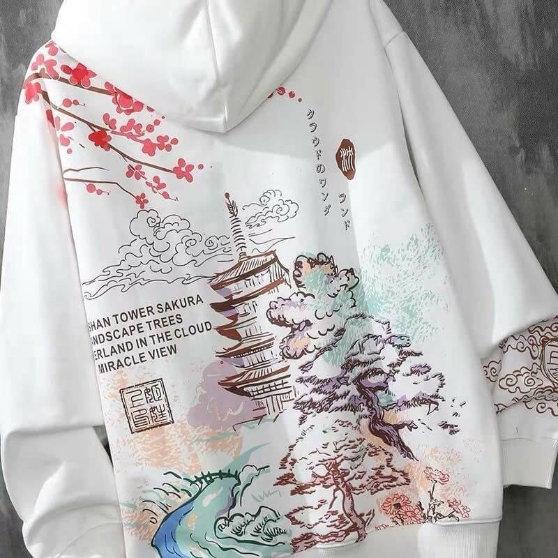Y2K Grunge Japanese Landscape Hoodie - Retro 90s Fashion, Summer Y2K Outfits, Pastel Goth Style
