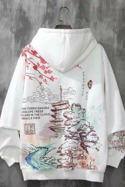 Y2K Grunge Japanese Landscape Hoodie - Retro 90s Fashion, Summer Y2K Outfits, Pastel Goth Style