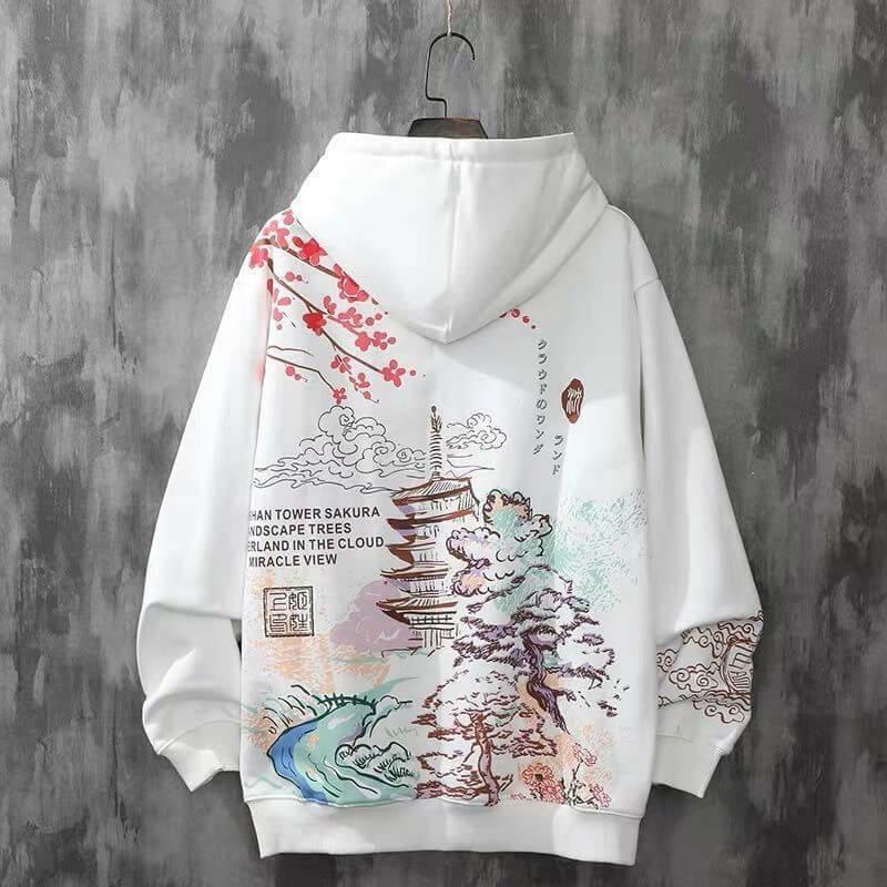 Y2K Grunge Japanese Landscape Hoodie - Retro 90s Fashion, Summer Y2K Outfits, Pastel Goth Style