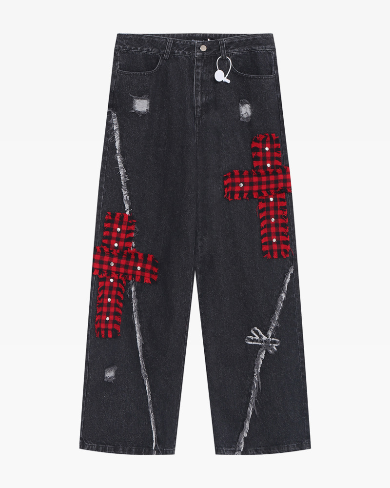 Y2K Grunge Jeans with Crosses - 90s Retro Style, Summer Outfits, and Gothic Y2K Fashion