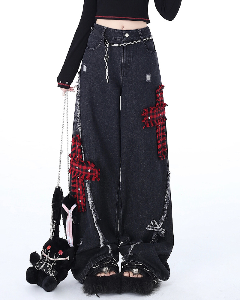 Y2K Grunge Jeans with Crosses - 90s Retro Style, Summer Outfits, and Gothic Y2K Fashion